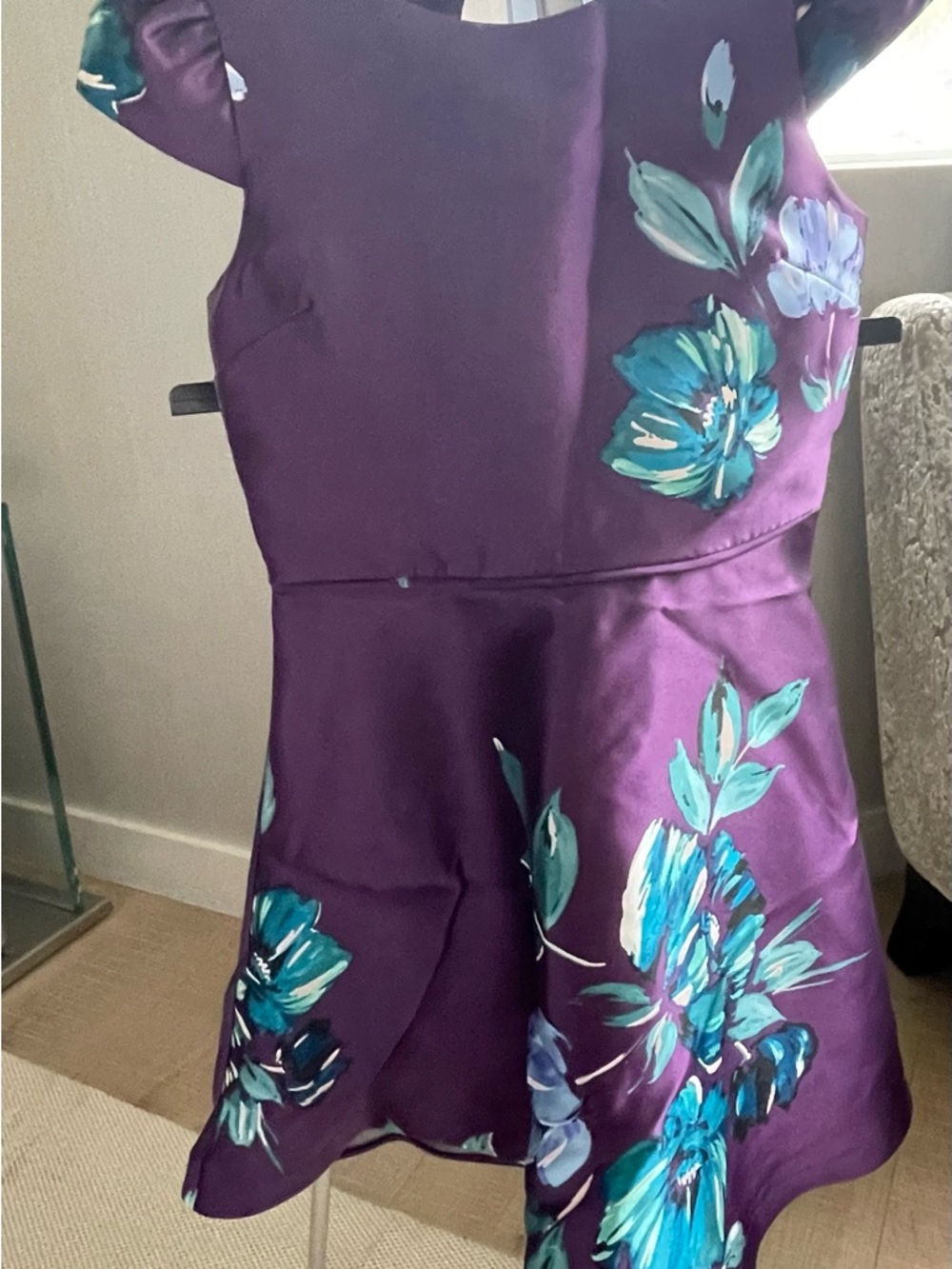 Zunie Girls Purple Satin Floral Dress | Teal Blue Print | Elegant Party Occasion
